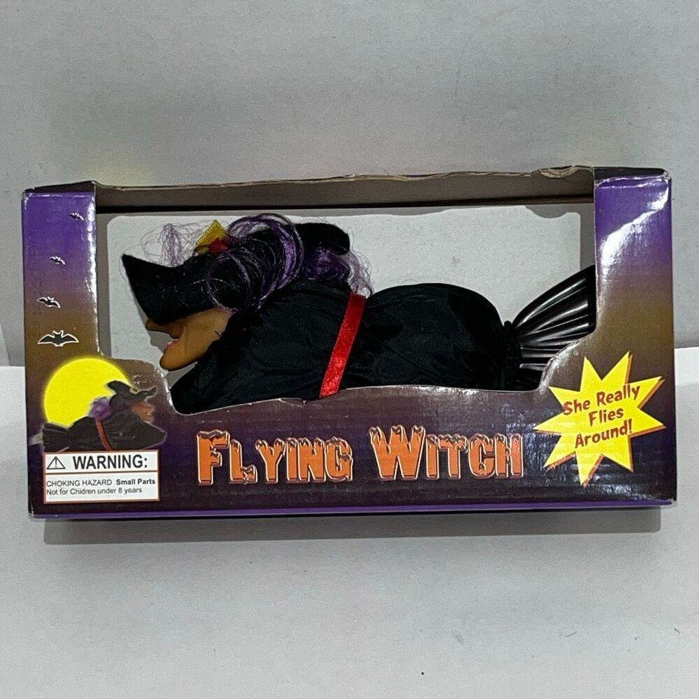 Vintage Halloween Flying‎ Witch She Really Flies Around Portable Fan Decor